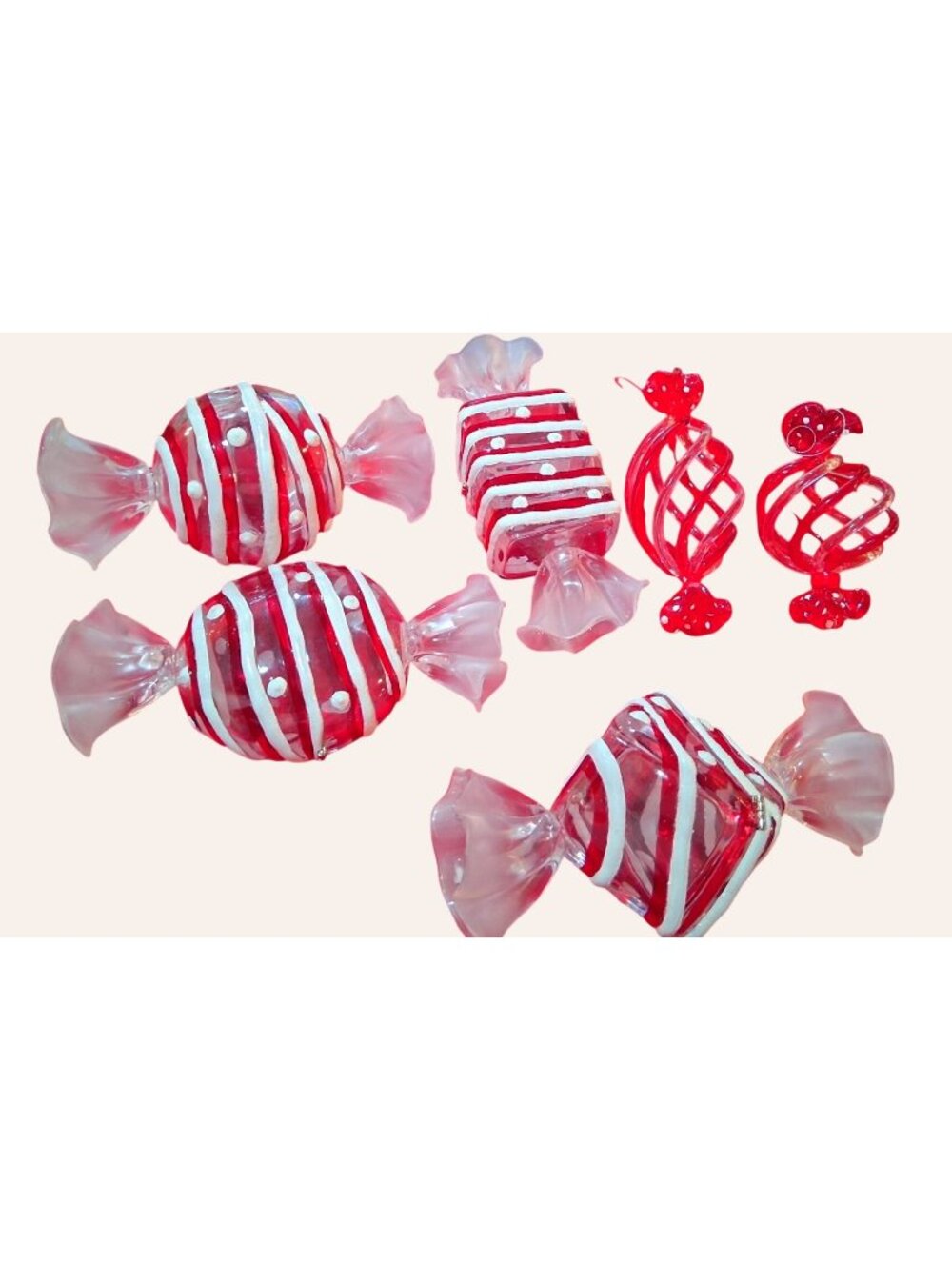 Large Set Of 6 Candy Ornaments/Candy Dishes Red White Decorative THEY Open!
